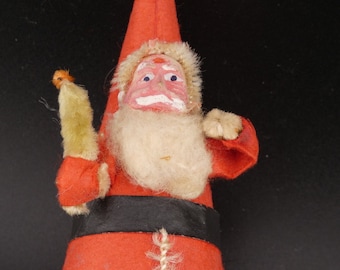 Vintage Christmas Crepe Paper Belsnickle Santa with Blue Pants and Brush Tree