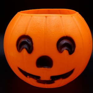Vintage Halloween Blow Mold Blinky Pumpkin Moon Eyes JOL Bucket 6&quot;