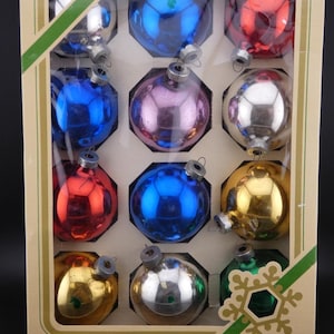 Vintage Christmas Rauch Multicolored Mercury Glass Ornaments in Original Box