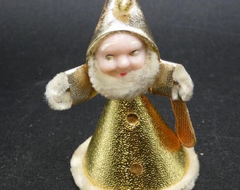 Vintage Christmas Putz Gold Foil Elf with Stocking Japan 3"