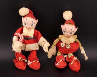 Vintage Christmas Holiday House Jump Jump Elf Lot of Two Pixies 1940s