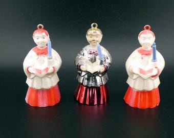 Vintage Christmas Bradford Plastic Choir Boy with Candle Ornament Lot