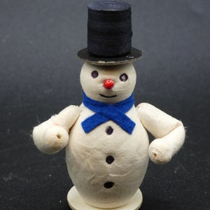 Vintage Christmas Spun Cotton Snowman with Cardboard Black Top Hat 2 3/4&quot; Made in West Germany