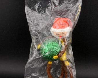 Vintage Christmas Pixie Elf with Glitter Ball Ornament Decoration in Package NOS