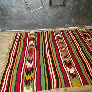Vintage Romanian kilim rug colourful geometrical design