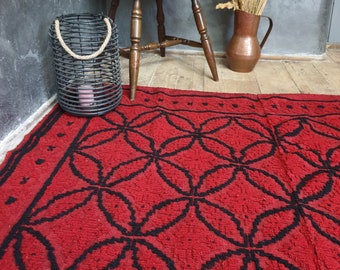 Romanian wool handwoven rug in red and black
