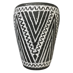 Neolithic style black handmade clay vase made in Romania upon ancient techniques