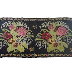 Antique Bessarabian runner rug with floral design made by hand in wool