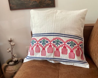 Vintage pillow cover rustic Romanian traditional pattern