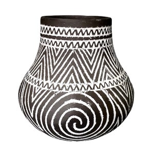 Neolithic style black handmade clay vase made in Romania upon ancient techniques