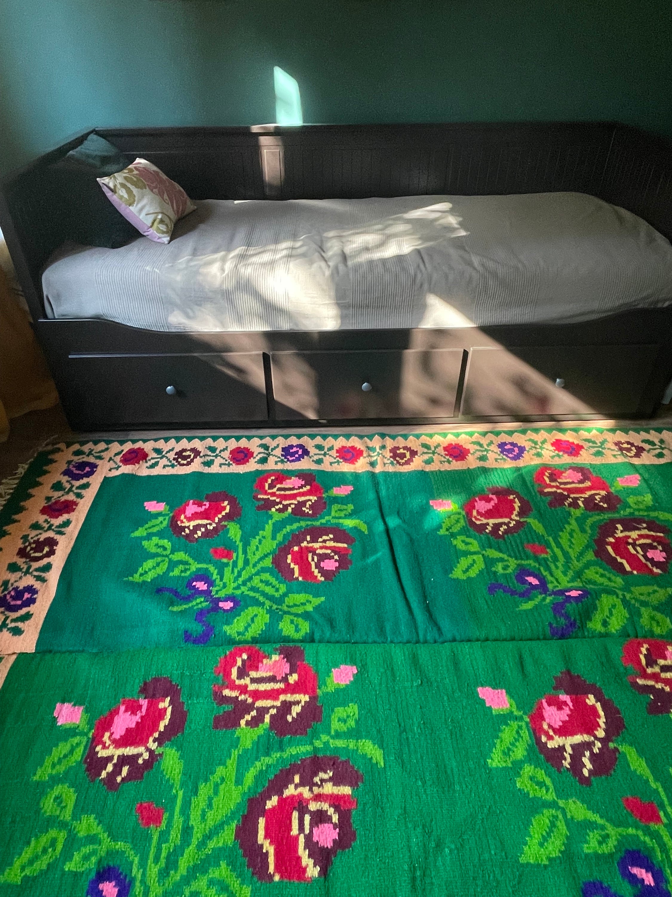 Vintage Wool Rug With Green Background and Floral Design - Etsy