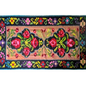 Romanian floral carpet made by hand with beautiful design