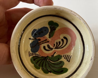 Vintage Small Clay Bowl, Rustic Primitive Terracotta Romanian Pottery With a Rooster