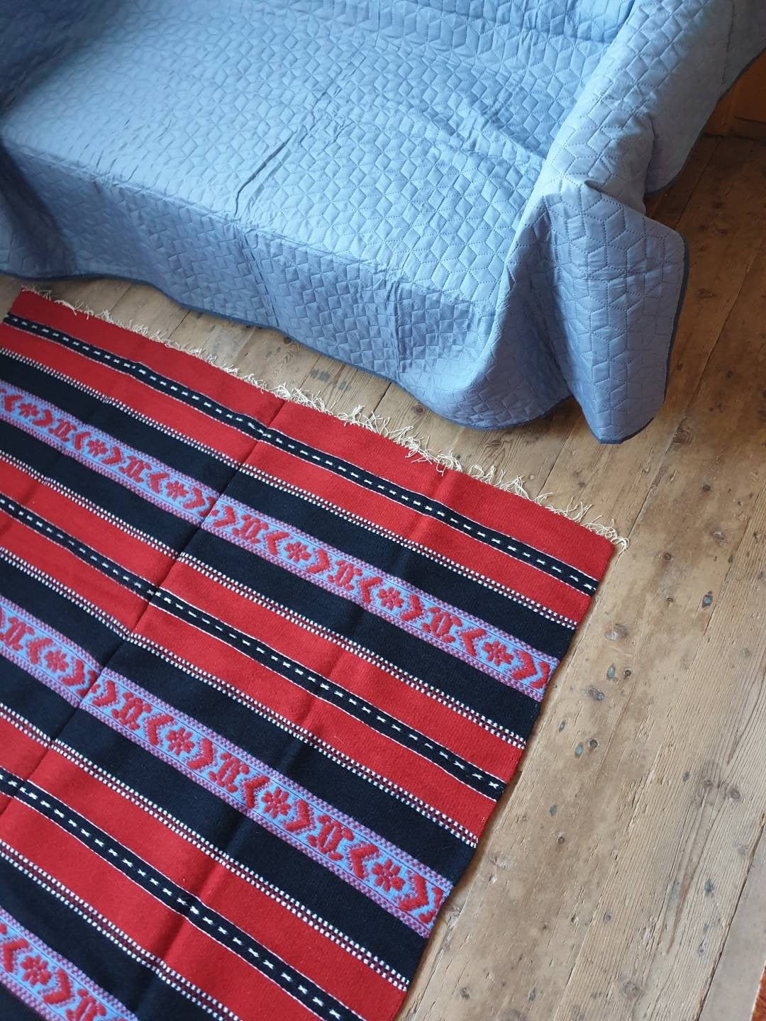 Traditional Red Rustic Wool Rug With Stylized Design and - Etsy