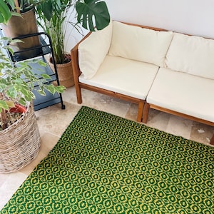 Wool green and yellow handwoven Romanian carpet