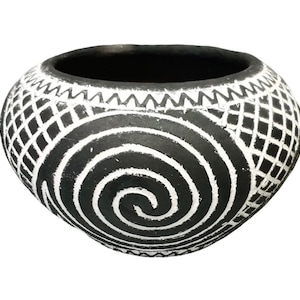 Neolithic style black handmade clay vase made in Romania upon ancient techniques