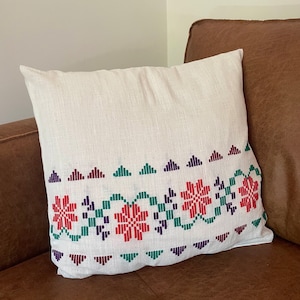Handmade pillow case with floral pattern rustic farmhouse Romania