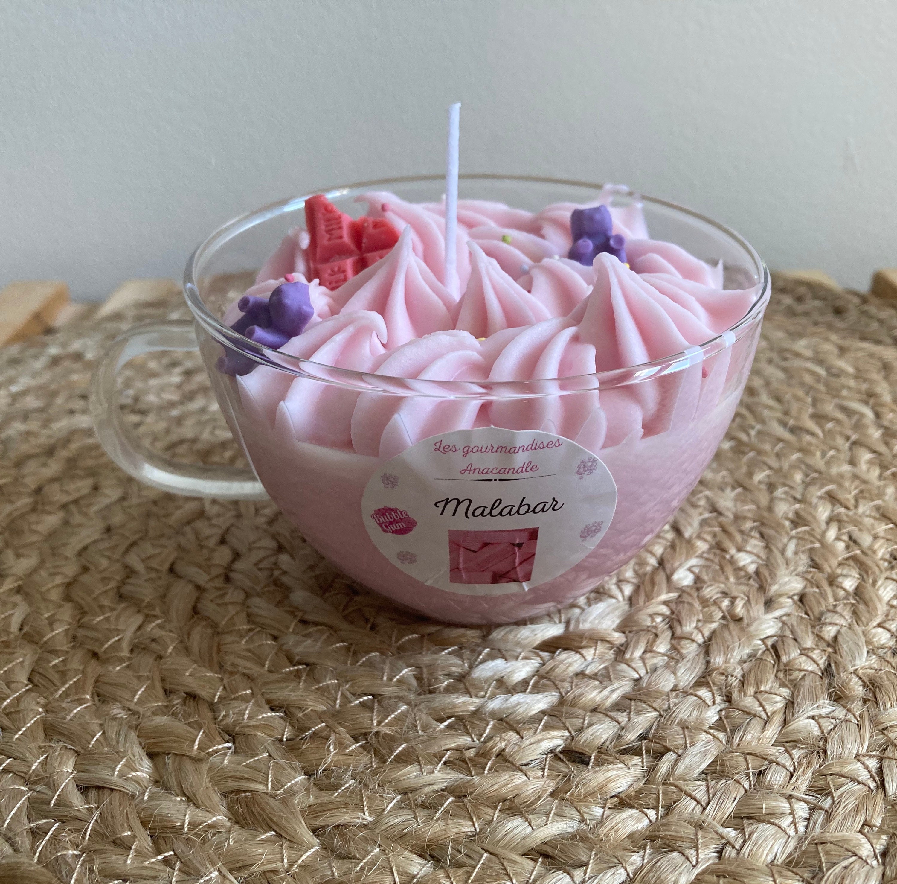 Bougie Tasse Artisanale à La Cire de Soja, Parfum Malabar Fraise