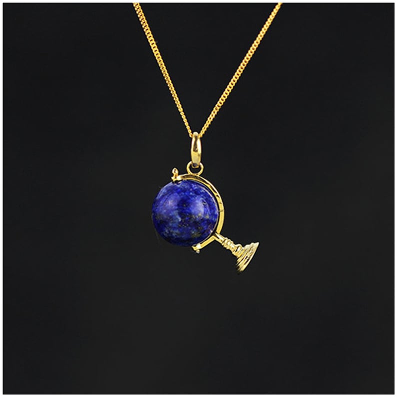 Real 925 Sterling Silver Natural Lapis Handmade Fine Jewelry Fashion Cute Globe Pendant without Necklace for Women