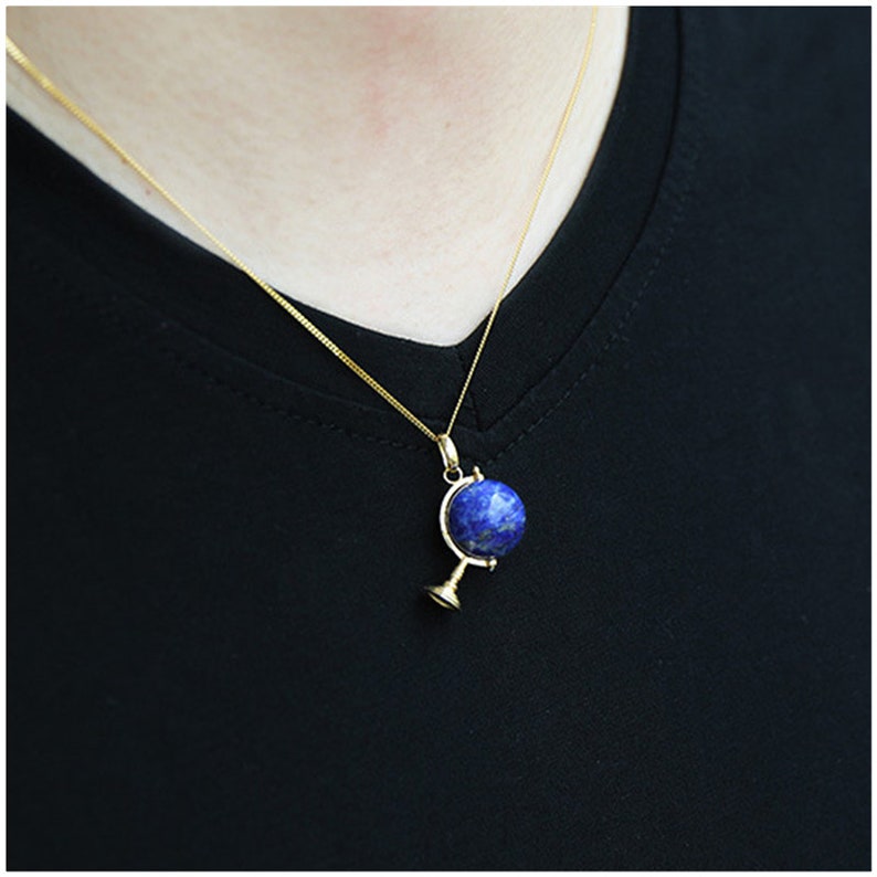 Real 925 Sterling Silver Natural Lapis Handmade Fine Jewelry Fashion Cute Globe Pendant without Necklace for Women