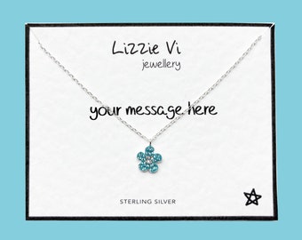 childrens necklace Sterling Silver Child/'s Flower Necklace niece crystal necklace blue flower necklace girls necklace daughter