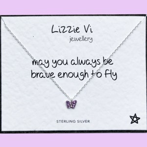 Child's Butterfly Necklace, Sterling Silver, childrens necklace, girls necklace, crystal necklace, niece, daughter, purple butterfly