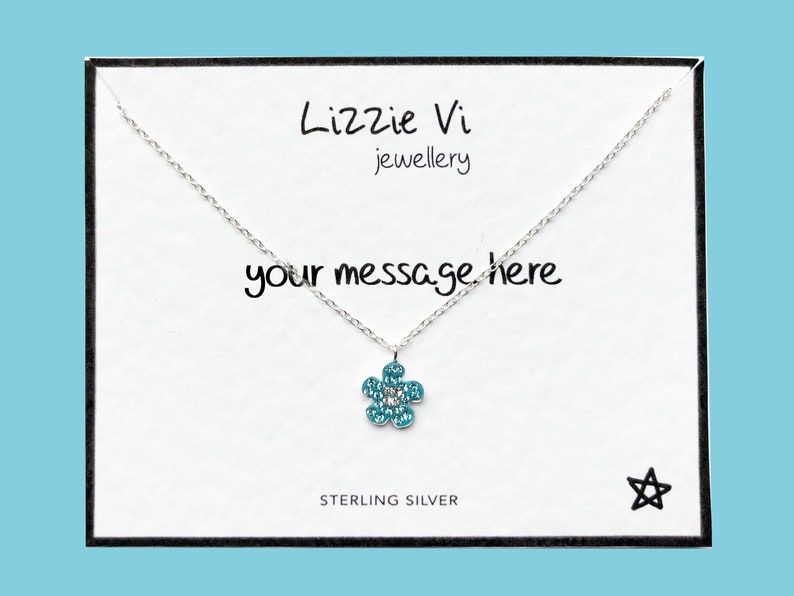 childrens necklace Sterling Silver Child/'s Flower Necklace niece crystal necklace blue flower necklace girls necklace daughter