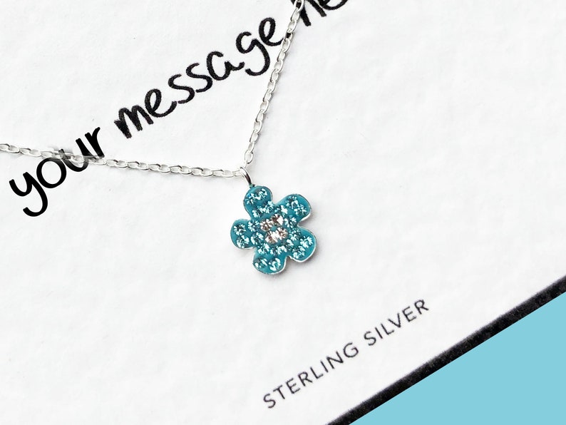 childrens necklace Sterling Silver Child/'s Flower Necklace niece crystal necklace blue flower necklace girls necklace daughter