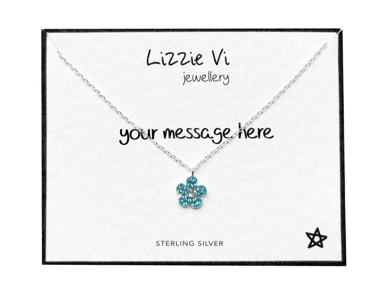 childrens necklace Sterling Silver Child/'s Flower Necklace niece crystal necklace blue flower necklace girls necklace daughter