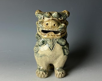 Japanese vintage ceramic Guardian lion dogs Komainu Kutani ware H.16cm/6.3in
