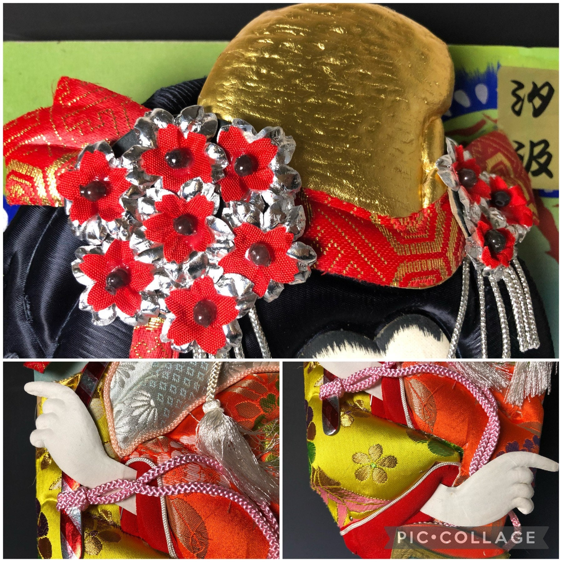 Japanese Traditional Wooden Paddles Decorated Relief of Geisha H