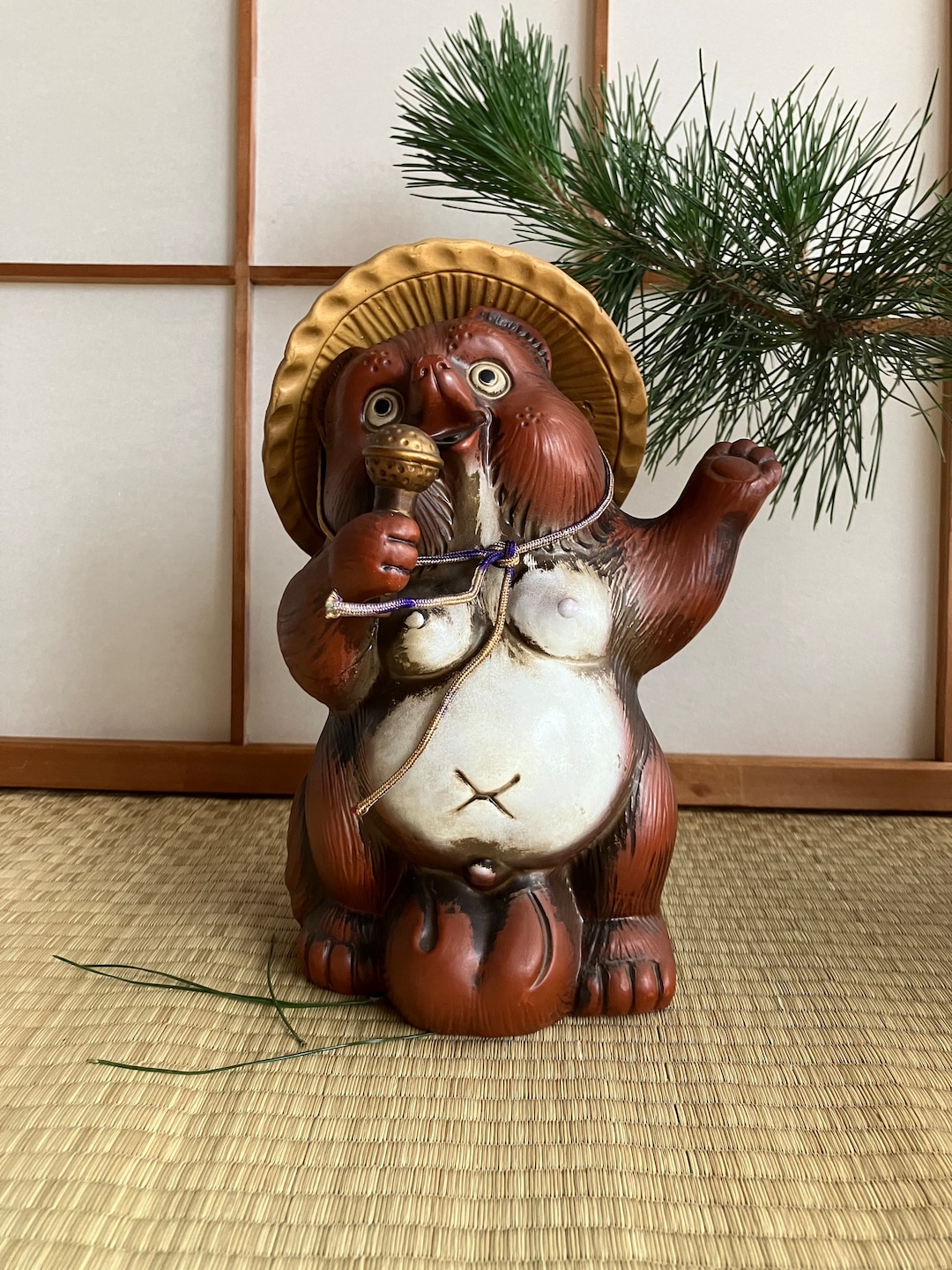 Japanese Ceramic Tanuki Raccoon Dog Sculpture for Garden or Entrance H ...
