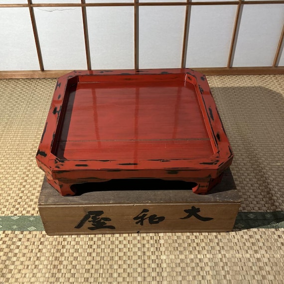 Antique Japanese Negoro Low Table – Red Urushi Lacquer Furniture