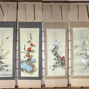 Kakemono giapponese Quattro Stagioni in seta – Rotolo decorativo