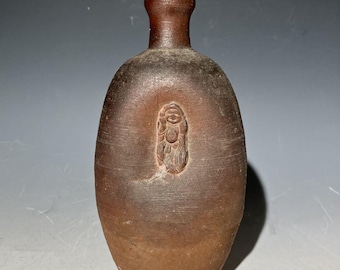 Antique Japanese Ceramic Sake Tokkuri | Jug Rustic Brown Art Jar - Height 7"