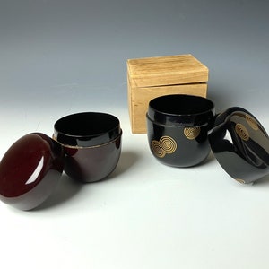 Authentic 19th Century Japanese Lacquered Makie Natsume Tea Caddy Set – Black & Gold Floral Design