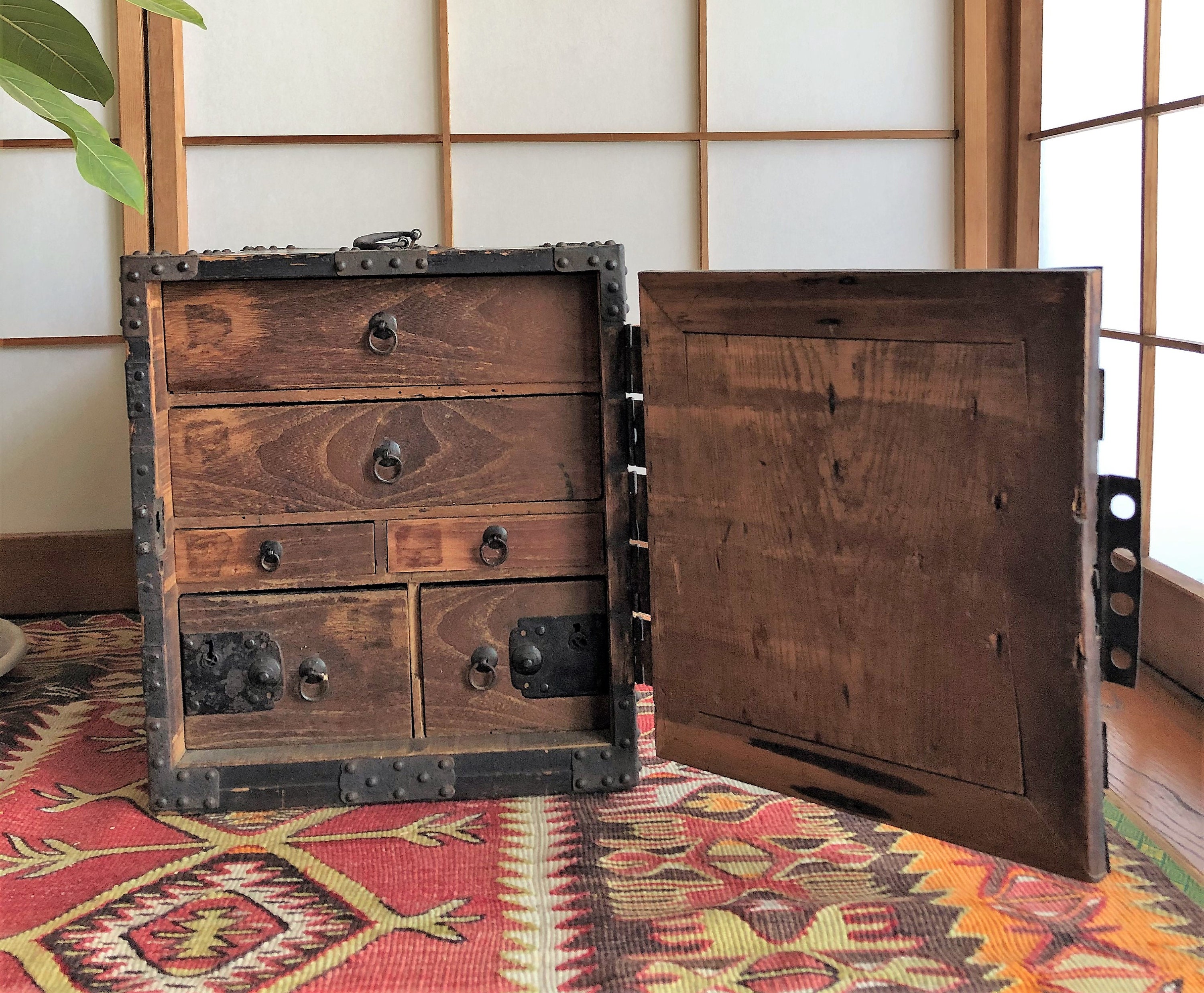 Antique Japanese Wooden Furniture Sea Chest Funatansu Etsy UK