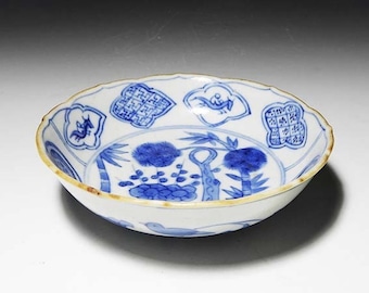 Antique Japanese Ko-Imari plate - 19th Century Handmade Ceramic plate, Blue & White porcelain.