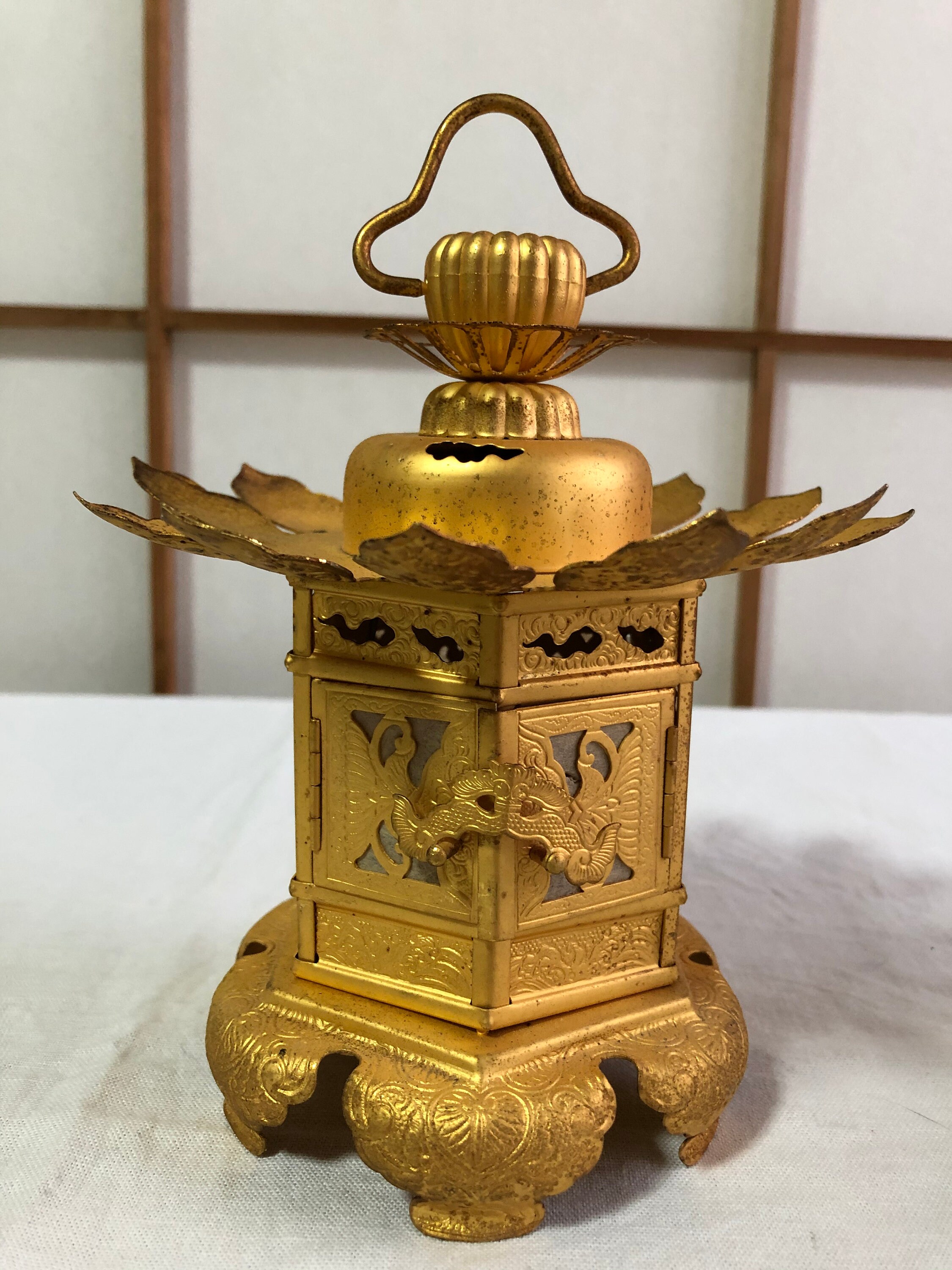 Pair of Japanese Hanging Buddhist Goldish Brass Lantern from Etsy