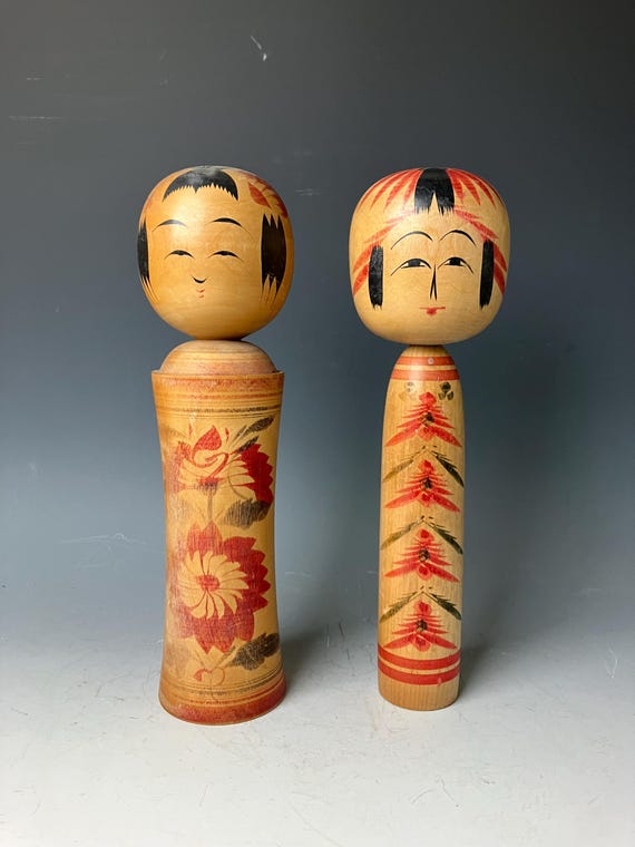 TWO BIG SIZE Handmade Vintage Japanese Kokeshi Dolls, by Artist, H