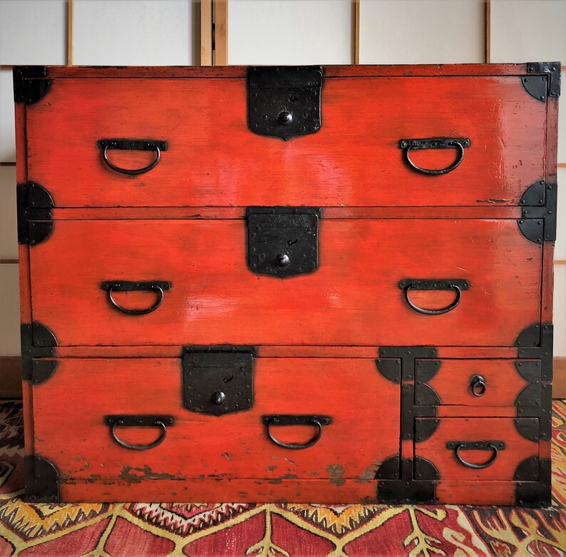 Antique Japanese Furniture Wood Isho Dansu Red Etsy