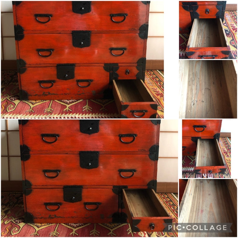 Antique Japanese Furniture Wood Isho Dansu Red Etsy