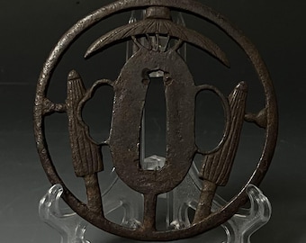 Antique Edo Era Japanese Katana Tsuba Sword Guard | Iron Bamboo Design