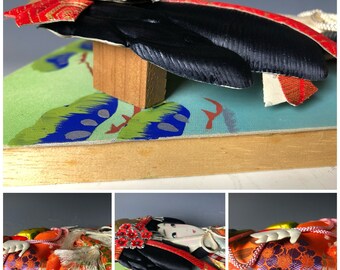Japanese Traditional Wooden Paddles Decorated Relief of Geisha H