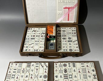Mahjong Set with Case Vintage | Complete Tiles, Dice & Sticks - Made in Japan