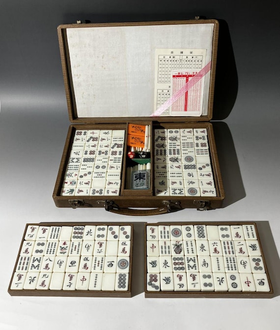 Mahjong Set with Case Vintage  | Complete Tiles, Dice & Sticks - Made in Japan