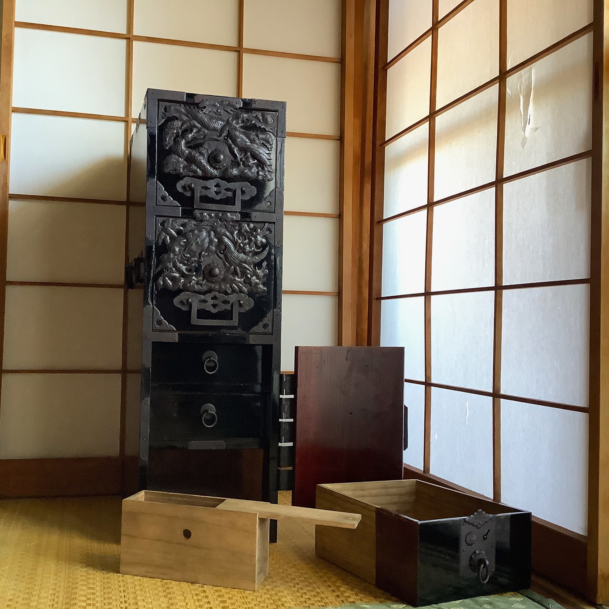 Antique Japanese Furniture Wooden Black Lacquered Etsy