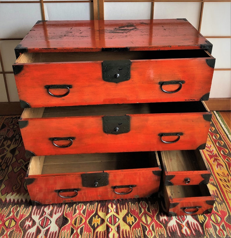 Antique Japanese Furniture Wood Isho Dansu Red Etsy