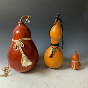 Three Antique Japanese Lacquered Calabash Ornaments - Hyotan Gourd