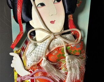Japanese Traditional Wooden Paddles Decorated Relief of Geisha H